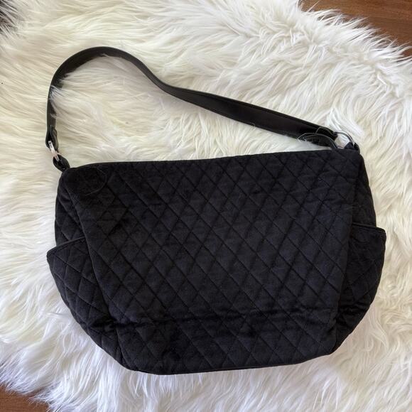 Vera Bradley | Women’s Go Ahead Solid Black Quilted Velvet Shoulder Bag Purse - Picture 5 of 7